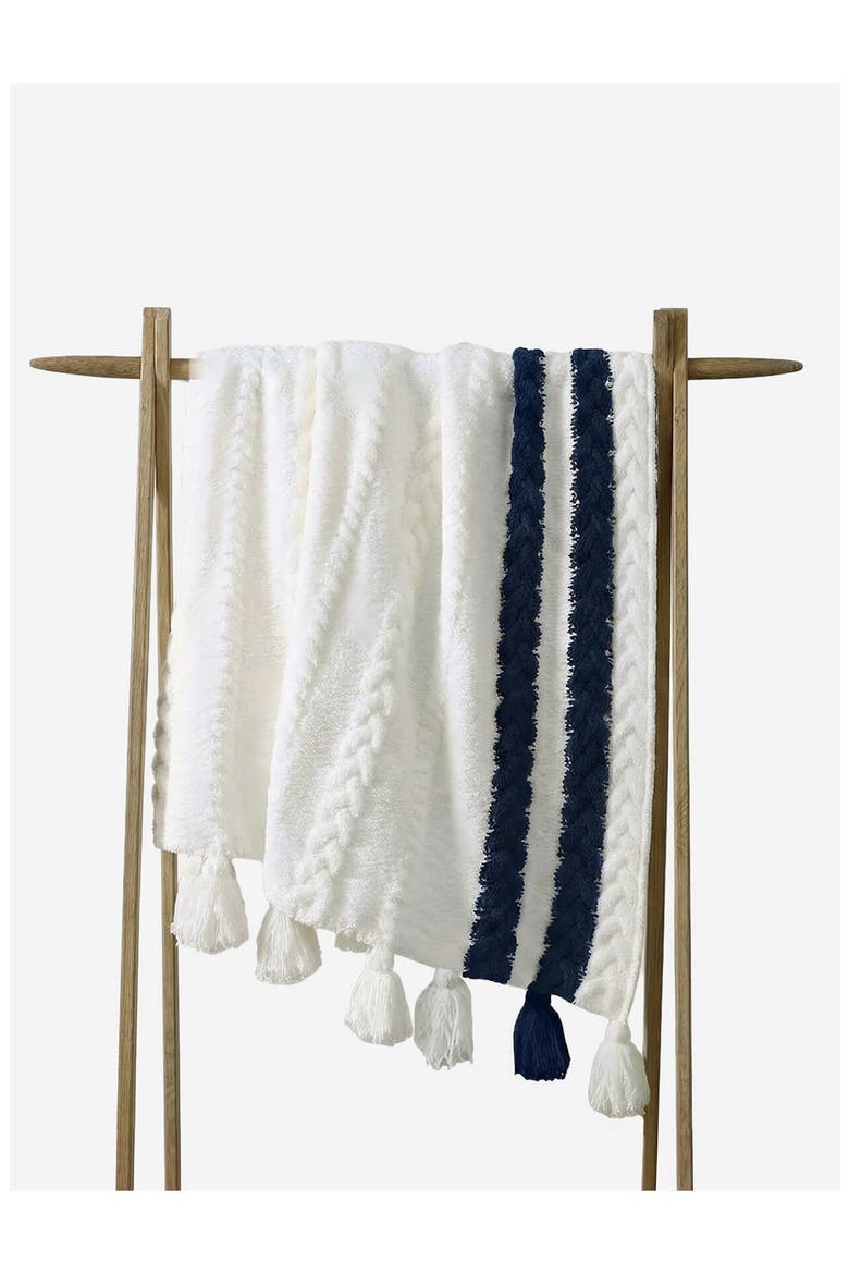 Snug Braided Stripe Throw Blanket, Alternate, color, OFF WHITE / MIDNIGHT
