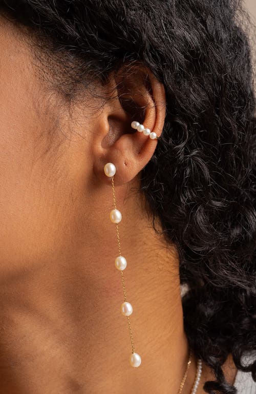 Local Eclectic Delicate Freshwater Pearl Linear Drop Earrings In White