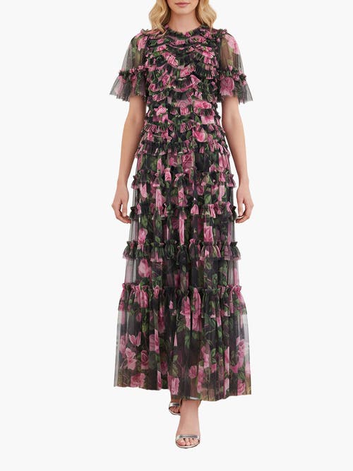 Needle & Thread Rose Vine Round Neck Gown In Multi
