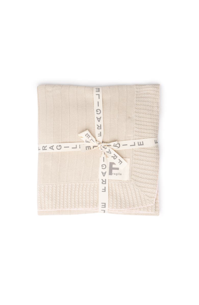 Fragile Girl Knit Blanket, Main, color, Sand/Pink