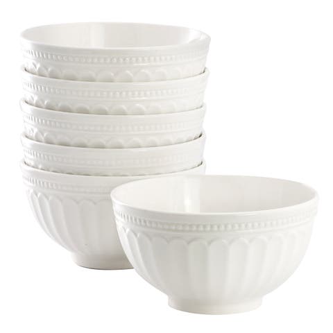 6 Piece Embossed Arch Stoneware Cereal Bowl Set White