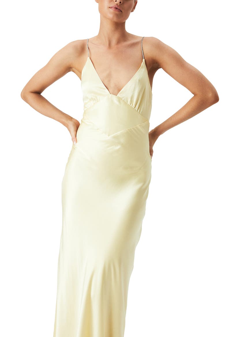 Capri Diamanté Strap Satin Slip Dress, Alternate, color, CANARY YELLOW