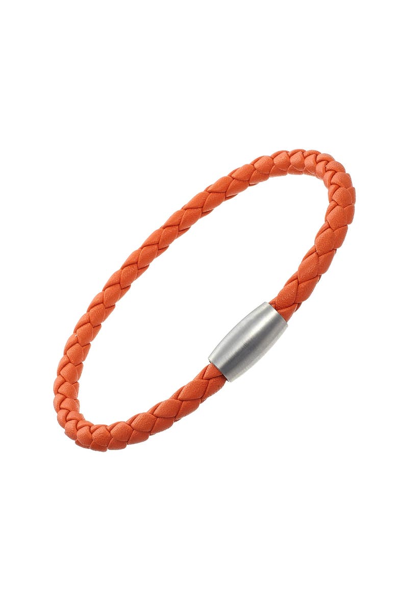 Woven Leather Bracelet with magnetic closure, Main, color, ORANGE