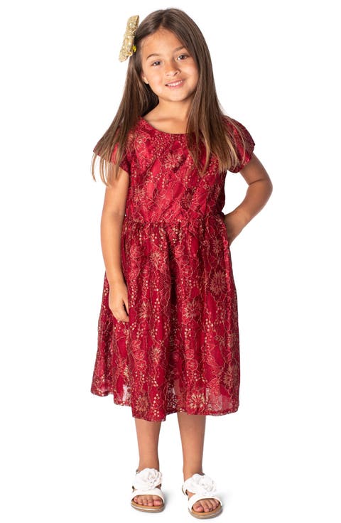 Kids' Metallic Cap Sleeve Lace Dress (Toddler & Little Kid)