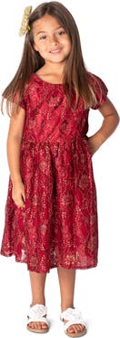 Popatu Kids' Metallic Cap Sleeve Lace Dress