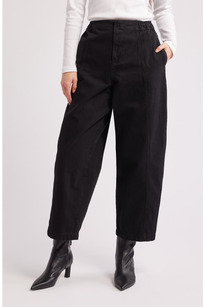 Balloon Cotton Twill Pants, Main, color, BLACK