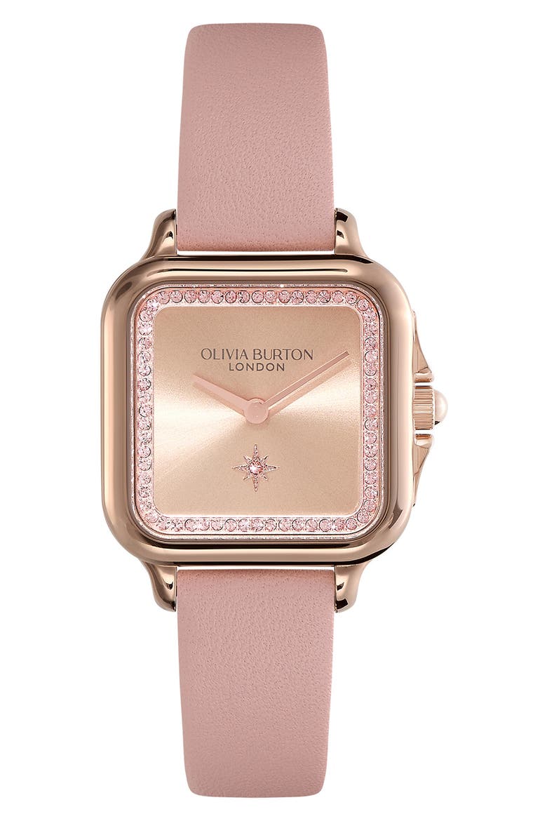 Grosvenor Leather Strap Watch, 28mm, Main, color, ROSE