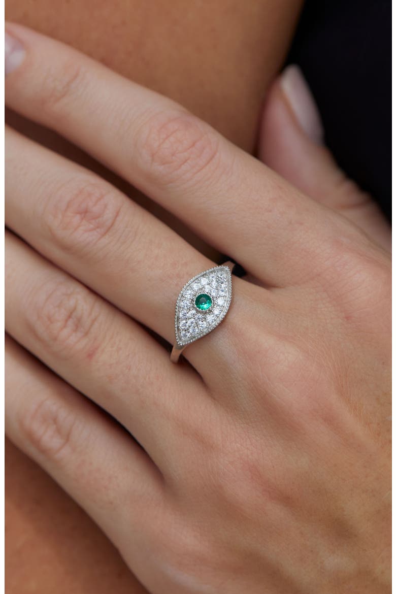 Sterling Silver Evil Eye CZ Signet Ring, Alternate, color, WHITE
