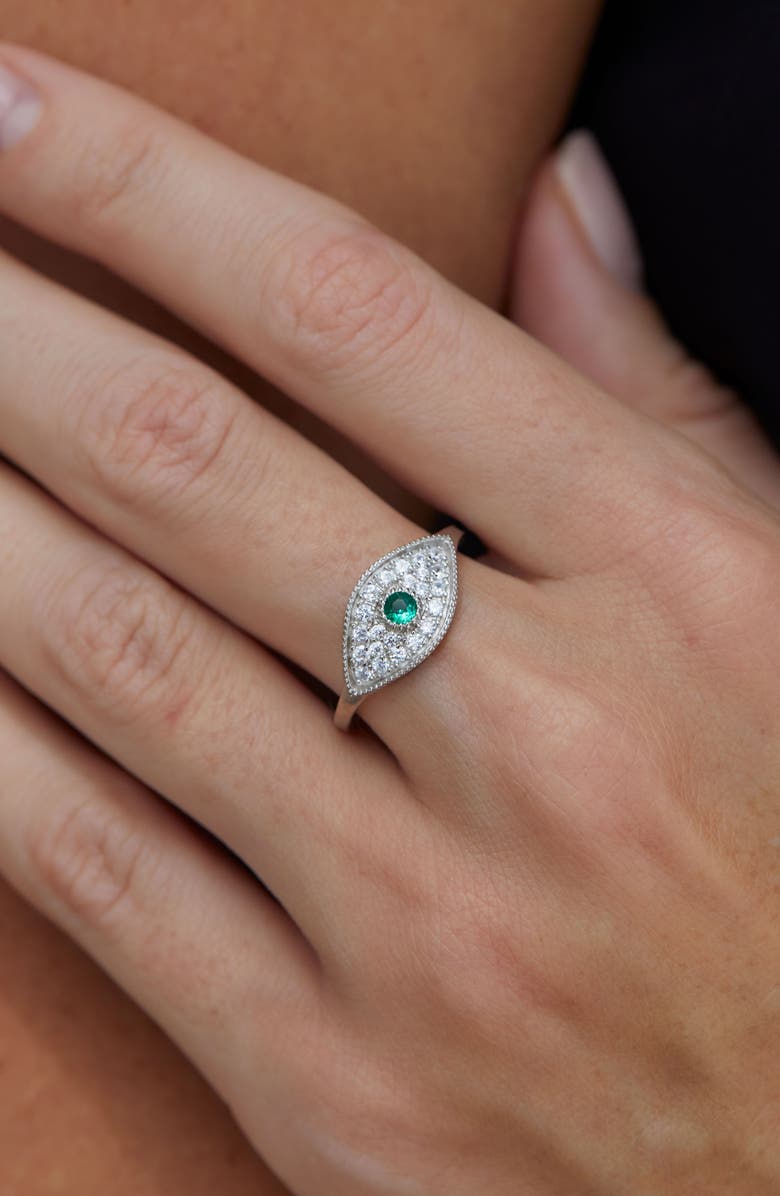 SAVVY CIE JEWELS Sterling Silver Evil Eye CZ Signet Ring, Alternate, color, 