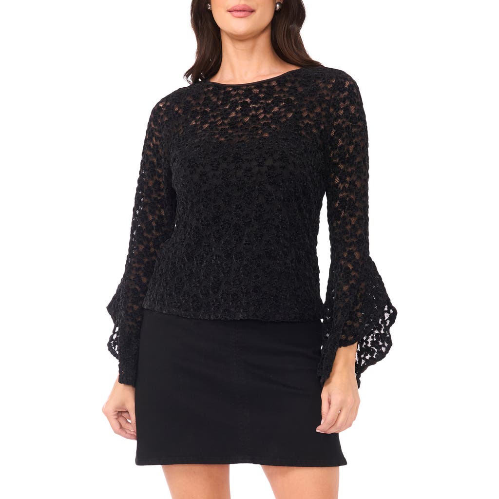 Vince Camuto Ruffle Sleeve Lace Top In Black