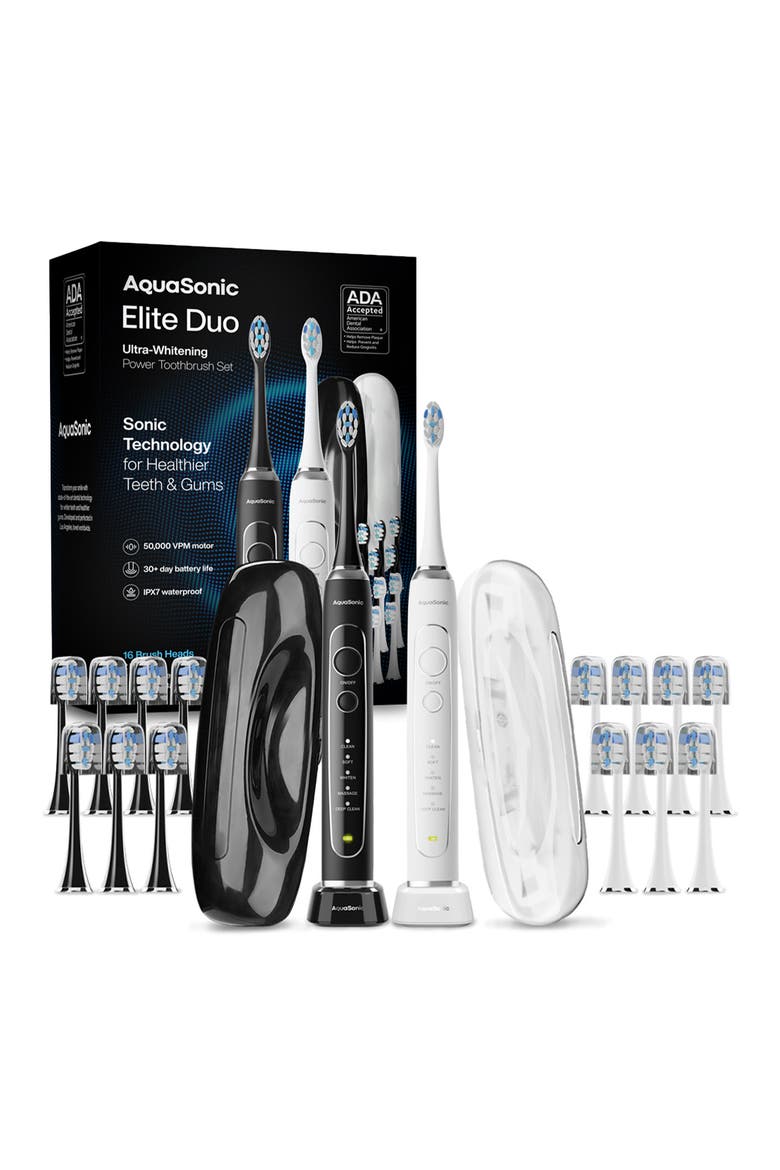 Elite Duo Rechargeable Ultra-Whitening Electric Toothbrush Set - Black & White, Main, color, BLACK WHITE