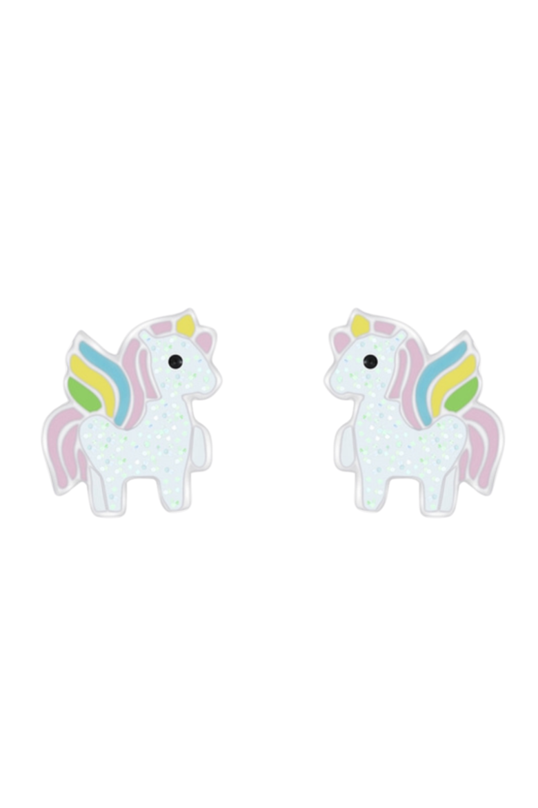Kids' Sterling Silver Winged Unicorn Stud Earrings in Gift Bottle, Alternate, color, White/ Pink