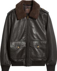 Frye Leather Aviator Jacket with Faux Fleece Collar