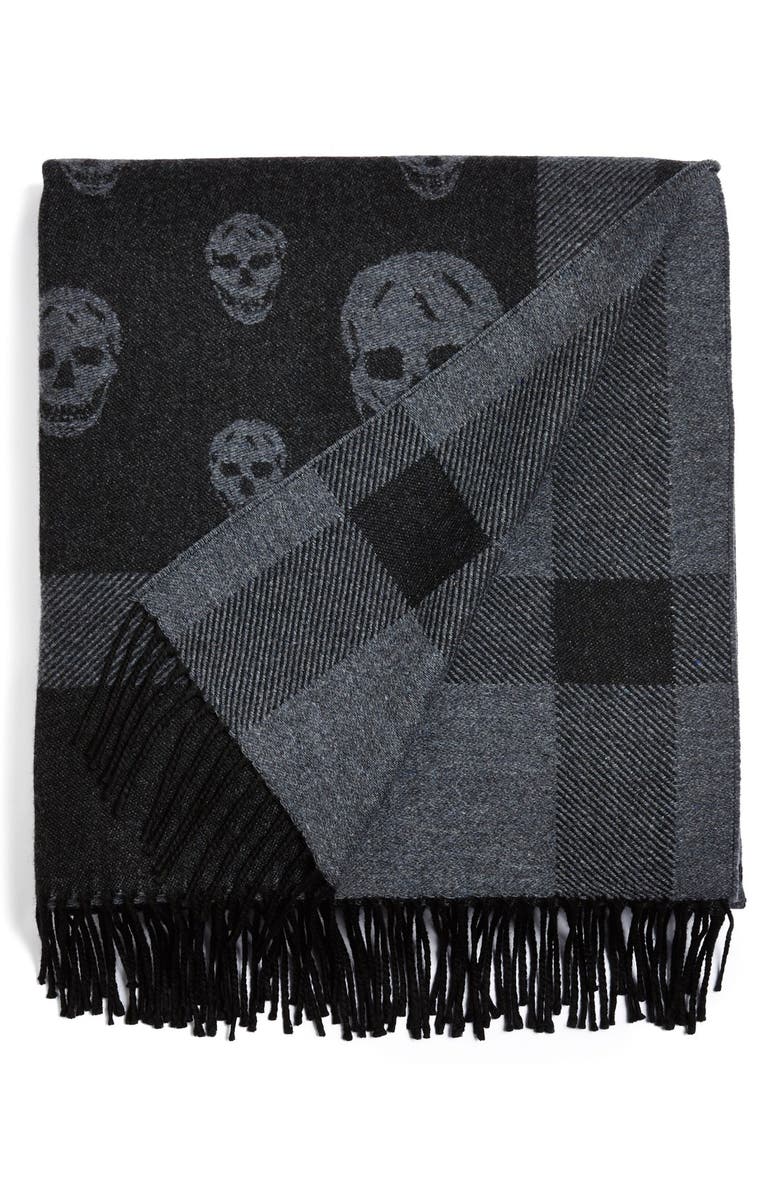 McQueen Alexander McQueen Skull Pattern Wool Blend Blanket, Main, color, 