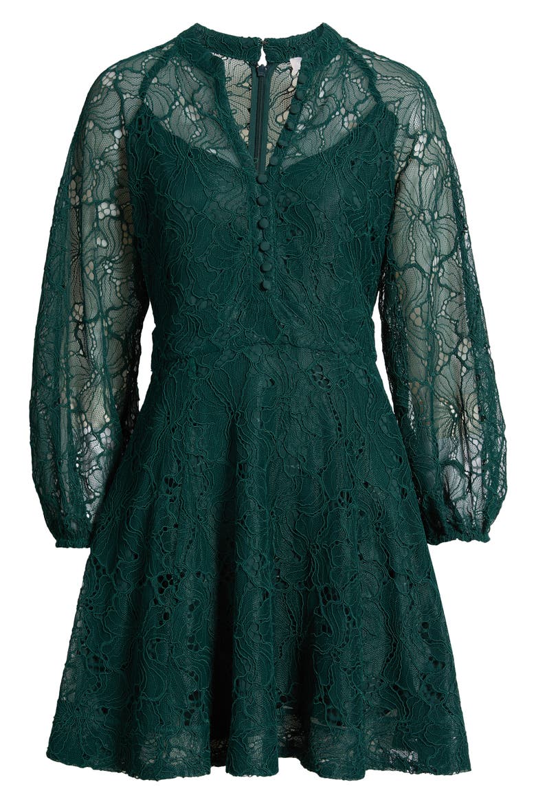 Long Sleeve Lace Minidress, Alternate, color, GREEN PONDEROSA