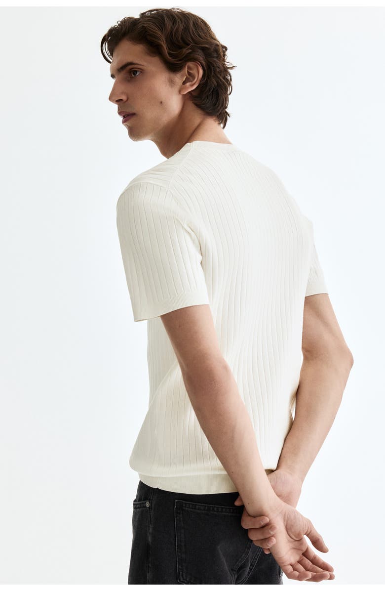H&M Slim Fit Knitted T-shirt, Alternate, color, Cream