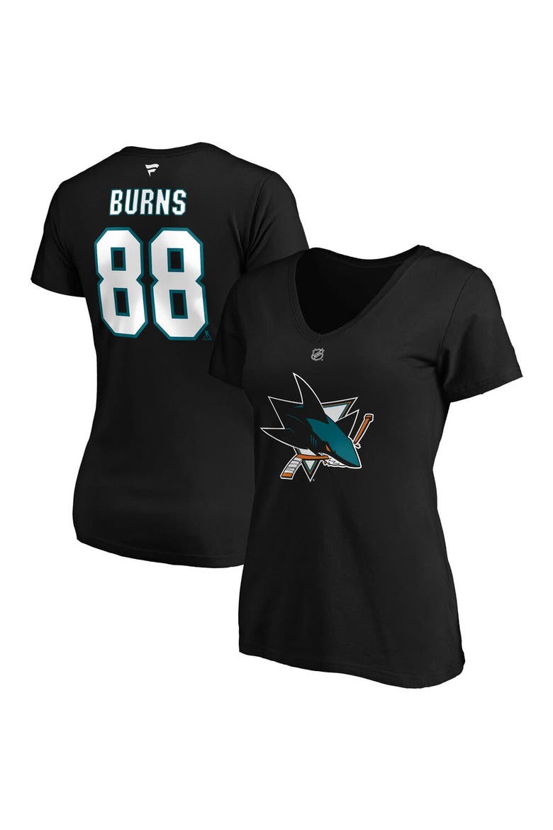 Women's Fanatics Branded Brent Burns Black San Jose Sharks Authentic Stack Name & Number V-Neck T-Shirt, Alternate, color, Black