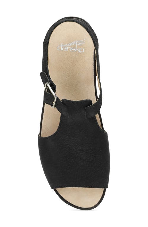 Dansko Laverne Ankle Strap Peep Toe Platform Sandal In Black Milled Nubuck