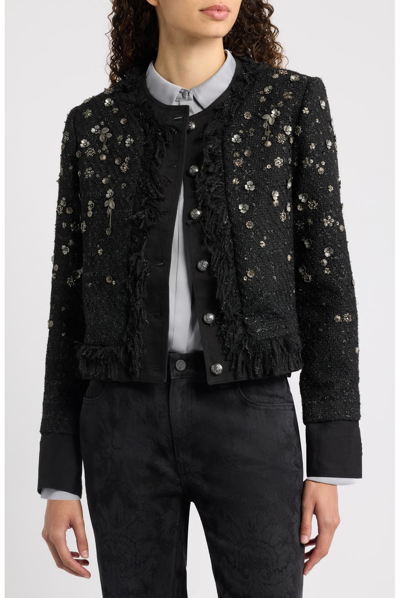 Marshall Metallic Floral Appliqué Jacket, Alternate, color, BLACK