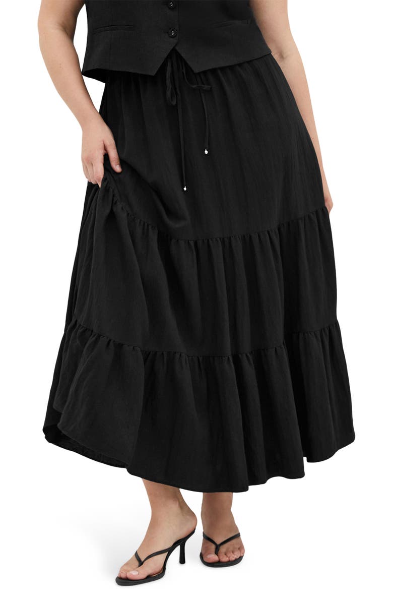 City Chic Breezy Tie Waist Tiered Maxi Skirt, Main, color,