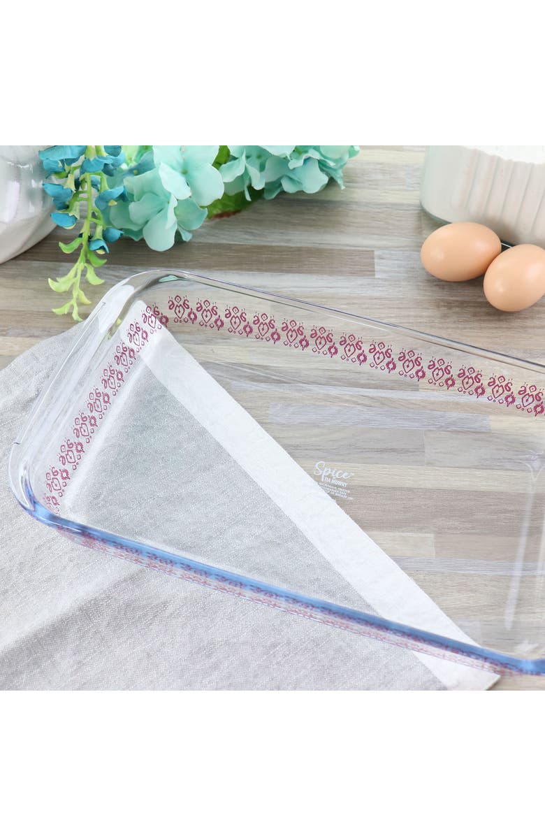 Spice By Tia Mowry 2.3 Quart Spicy Cloves Glass Rectangular Baker, Alternate, color, Pink