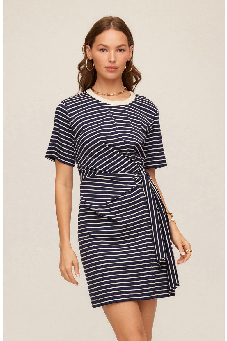 Darla Side Knot T-Shirt Dress, Alternate, color, NAVY/CREAM