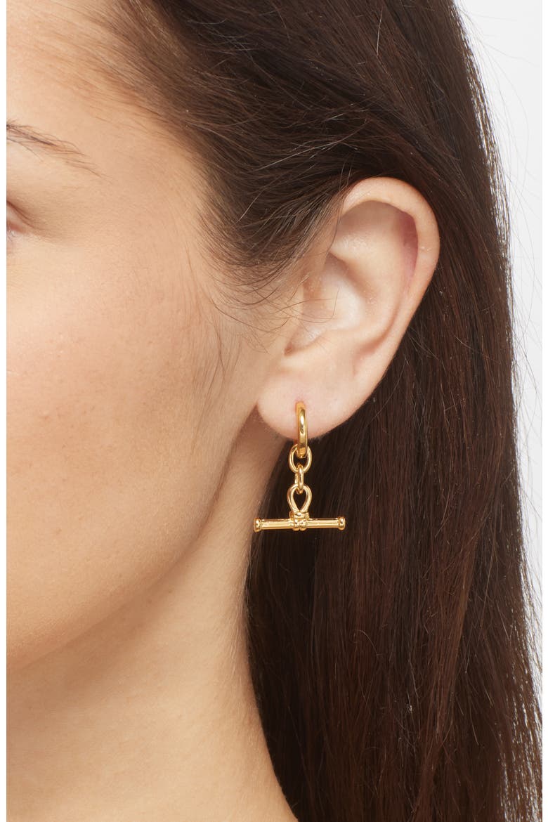 Ridge T-Bar Drop Hoop Earrings, Alternate, color, GOLD