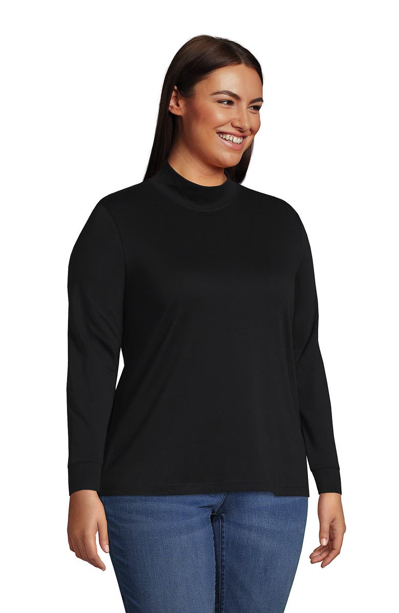 Lands' End Relaxed Cotton Long Sleeve Mock Turtleneck, Alternate, color, Black