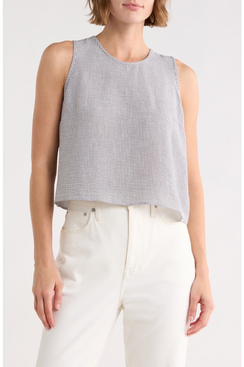 Stripe Sleeveless Cotton Top, Main, color, BLACK