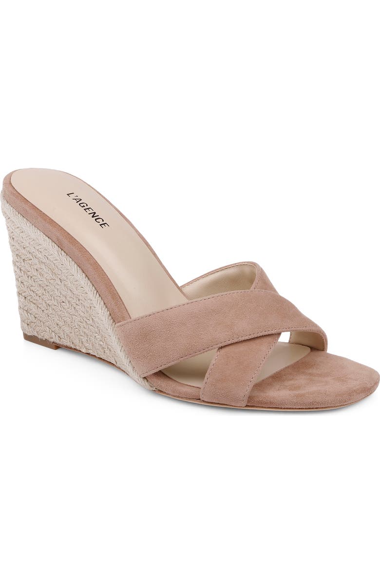 L'AGENCE Rosaline Espadrille Wedge Slide Sandal, Main, color, Cappuccino Suede