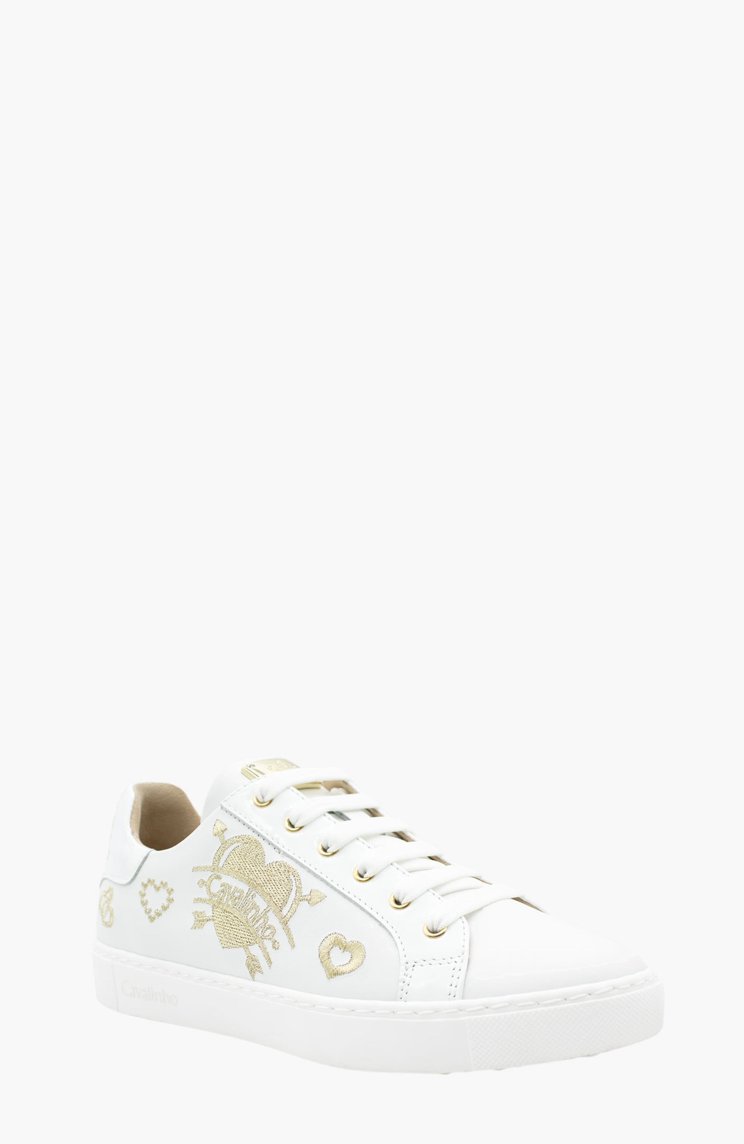 Golden Love Leather Sneakers, Alternate, color, White