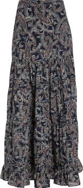 Veronica Beard Heatheralyn Paisley Tiered Cotton Skirt