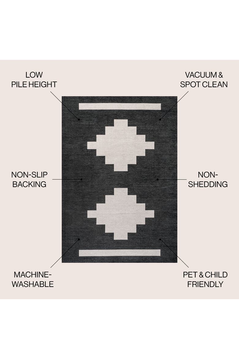 Adriel Geometric Medallion Machine-Washable Area Rug, Alternate, color, Black/Cream