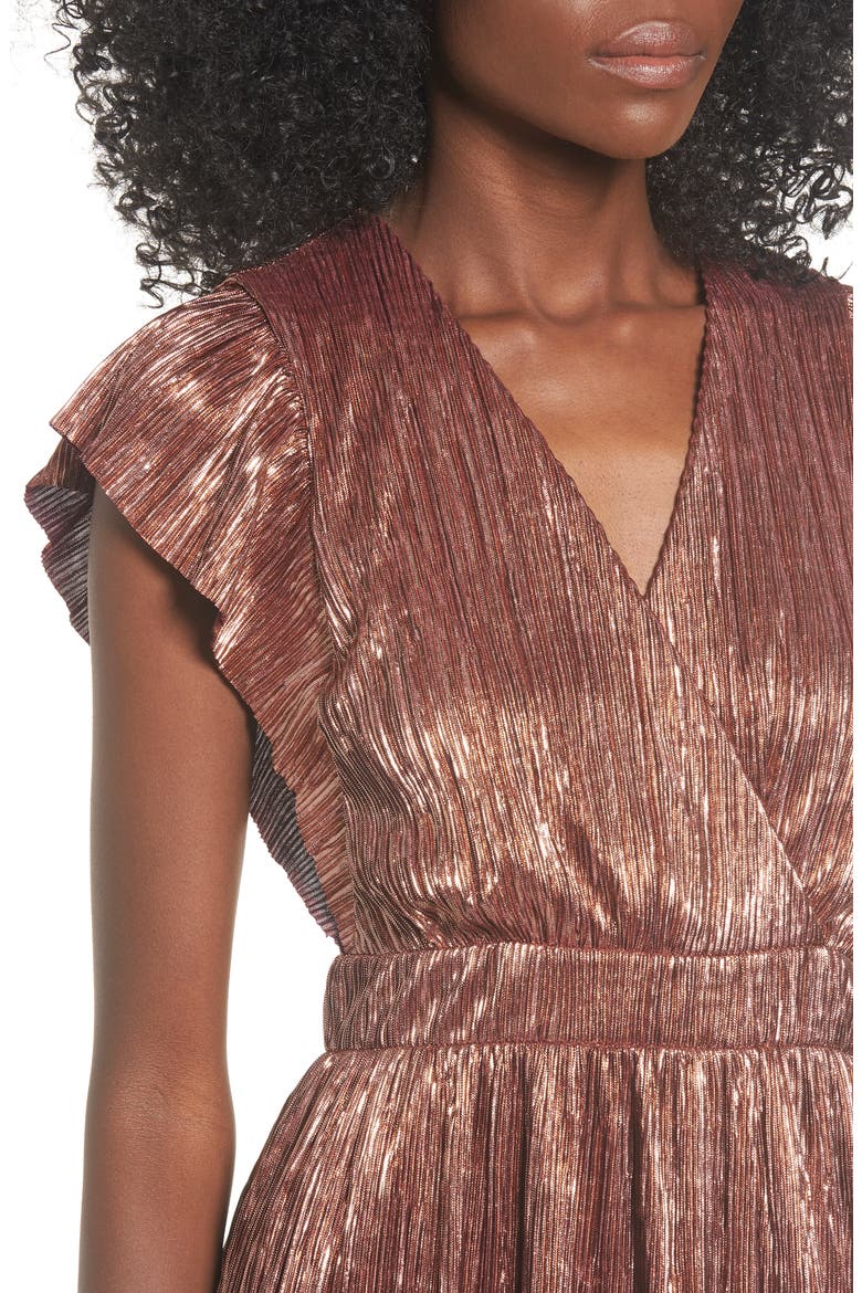 Metallic Open Back Midi Dress, Alternate, color, CORAL ORANGE METALLIC