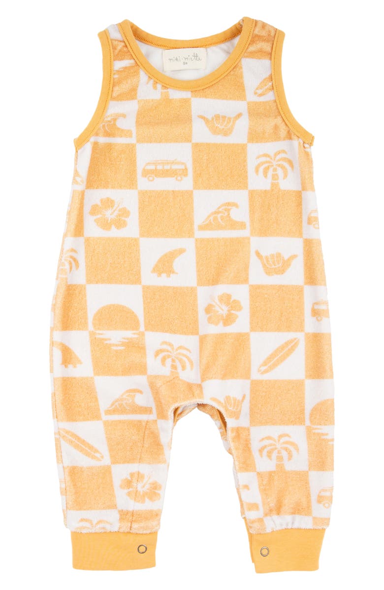 Miki Miette Drew Check Print Cotton Terry Tank Romper, Main, color,