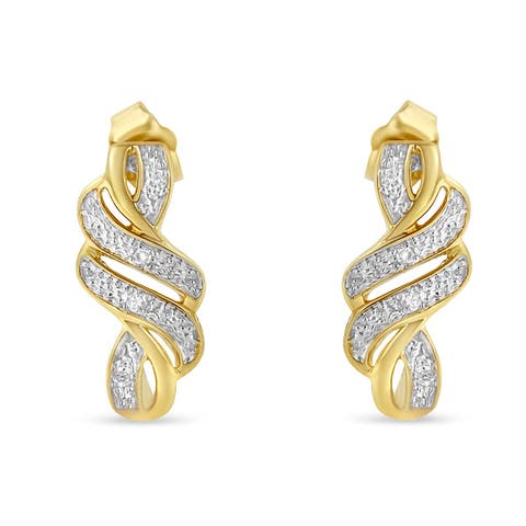 Yellow Plated Silver Round Diamond Swirl Earrings