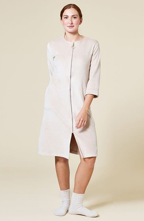 Softies Serenity 3/4 Sleeve Short Zip Robe In Coco
