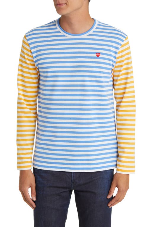 Comme des Garçons PLAY Small Heart Stripe Colorblock Long Sleeve T-Shirt in Blue/Yellow  product
