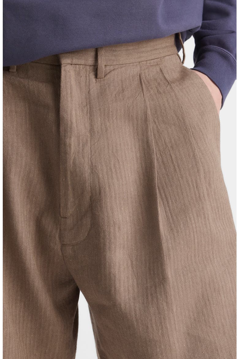 Herringbone Double Pleated Cotton & Linen Shorts, Alternate, color, OLIVE