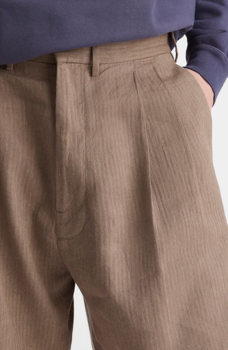Madewell Herringbone Double Pleated Cotton & Linen Shorts, Alternate, color, Olive