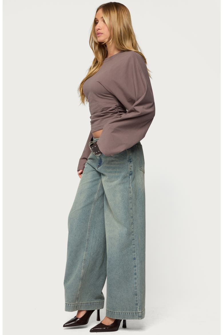 Charlisa Ruched Long Sleeve Crop Top, Alternate, color, TAUPE