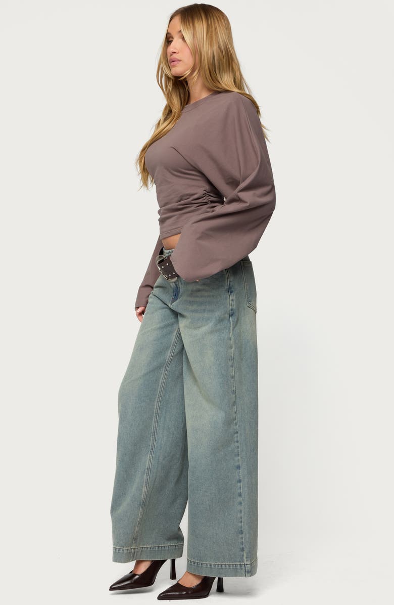 EDIKTED Charlisa Ruched Long Sleeve Crop Top, Alternate, color, 