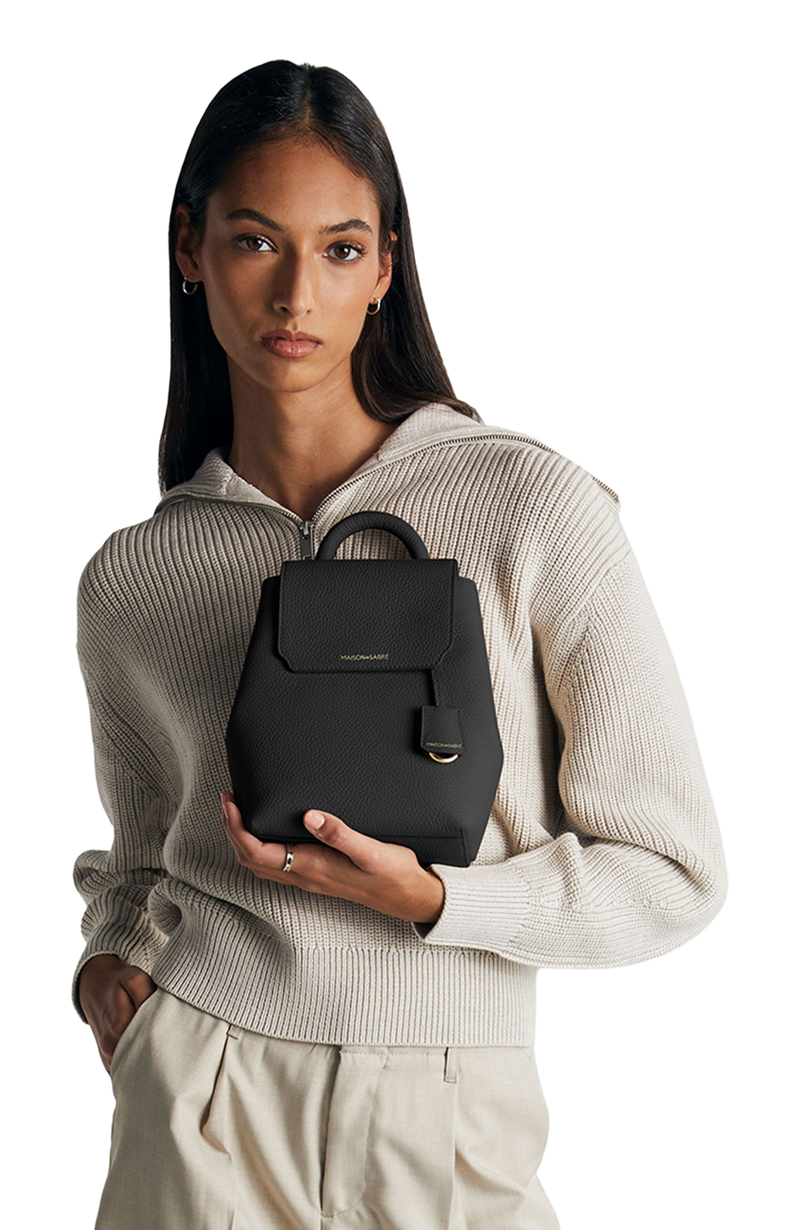 Mini Soft Leather Backpack, Main, color, Black Caviar