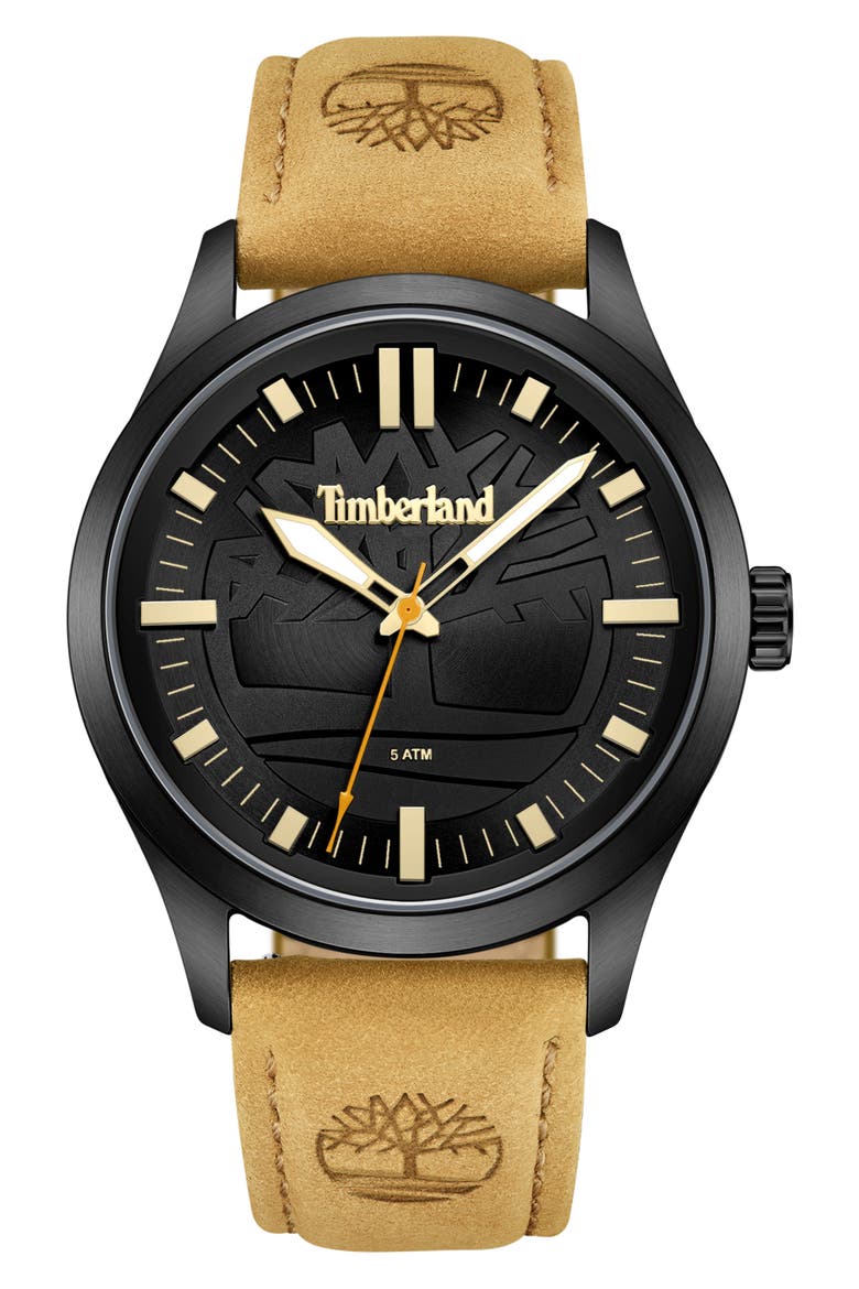 Rambush Leather Strap Watch, 42mm, Main, color, TAN