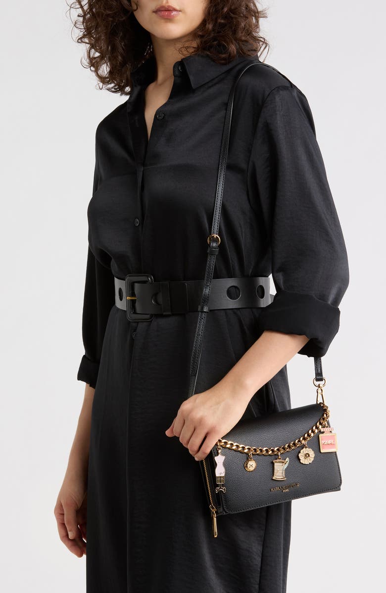 KARL LAGERFELD PARIS Lourdes Crossbody Bag, Alternate, color, Black/ Gold