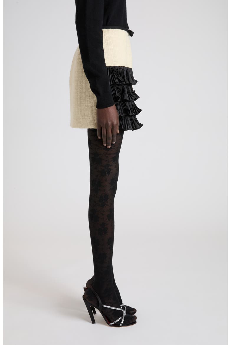 Contrast Ruffle Tweed Miniskirt, Alternate, color, BEIGE/ BLACK