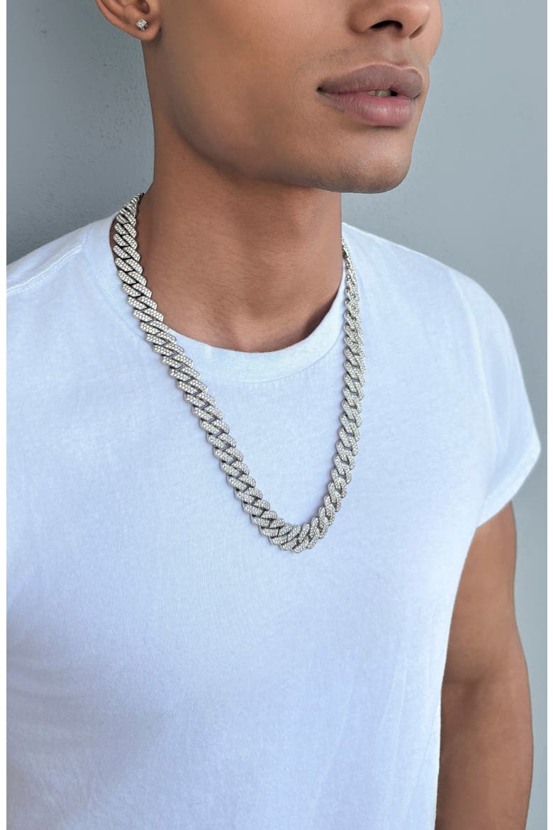 Men's Pavé Crystal Cuban Link Necklace, Alternate, color, SILVER