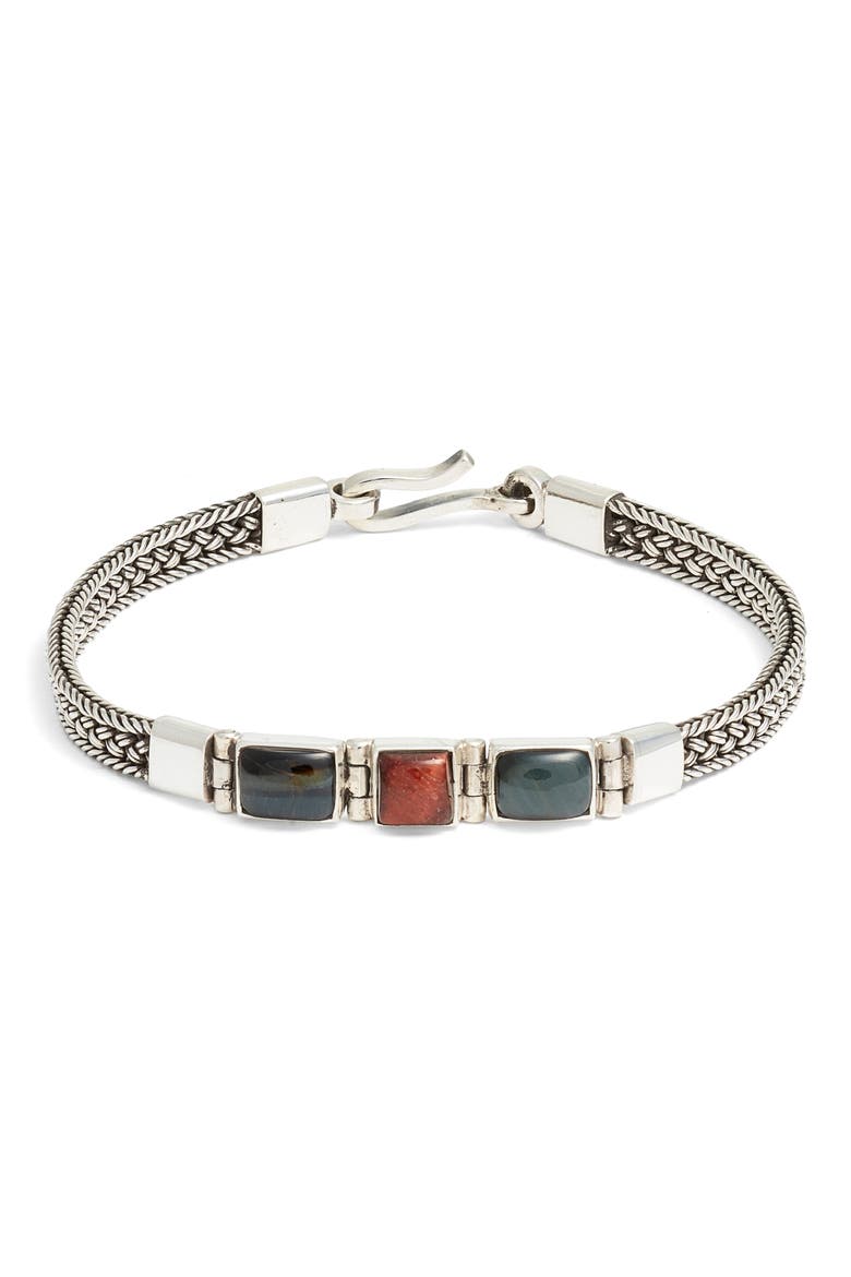 Triple Cabochon Artisan Bracelet, Main, color, RED TIGER EYE