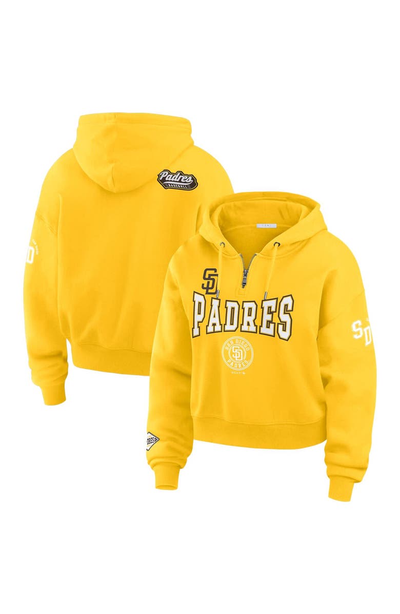 WEAR by Erin Andrews Women's WEAR by Erin Andrews Gold San Diego Padres  Patch Quarter-Zip Hoodie, Main, color, 
