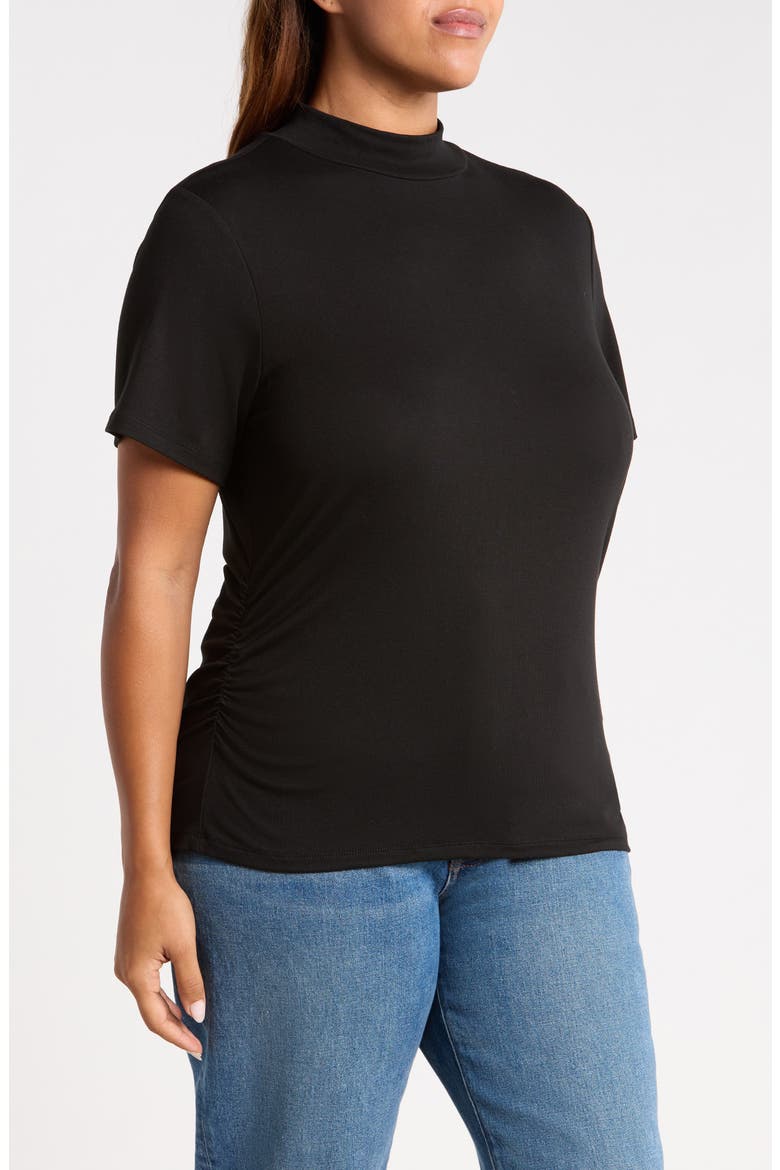 Mock Neck Short Sleeve Top, Alternate, color, BLACK